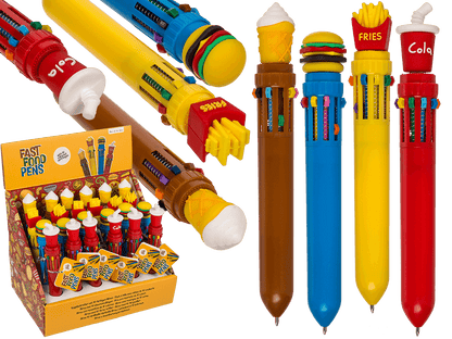 Ball Pen with 10 coloured cartridges, Fast Food,