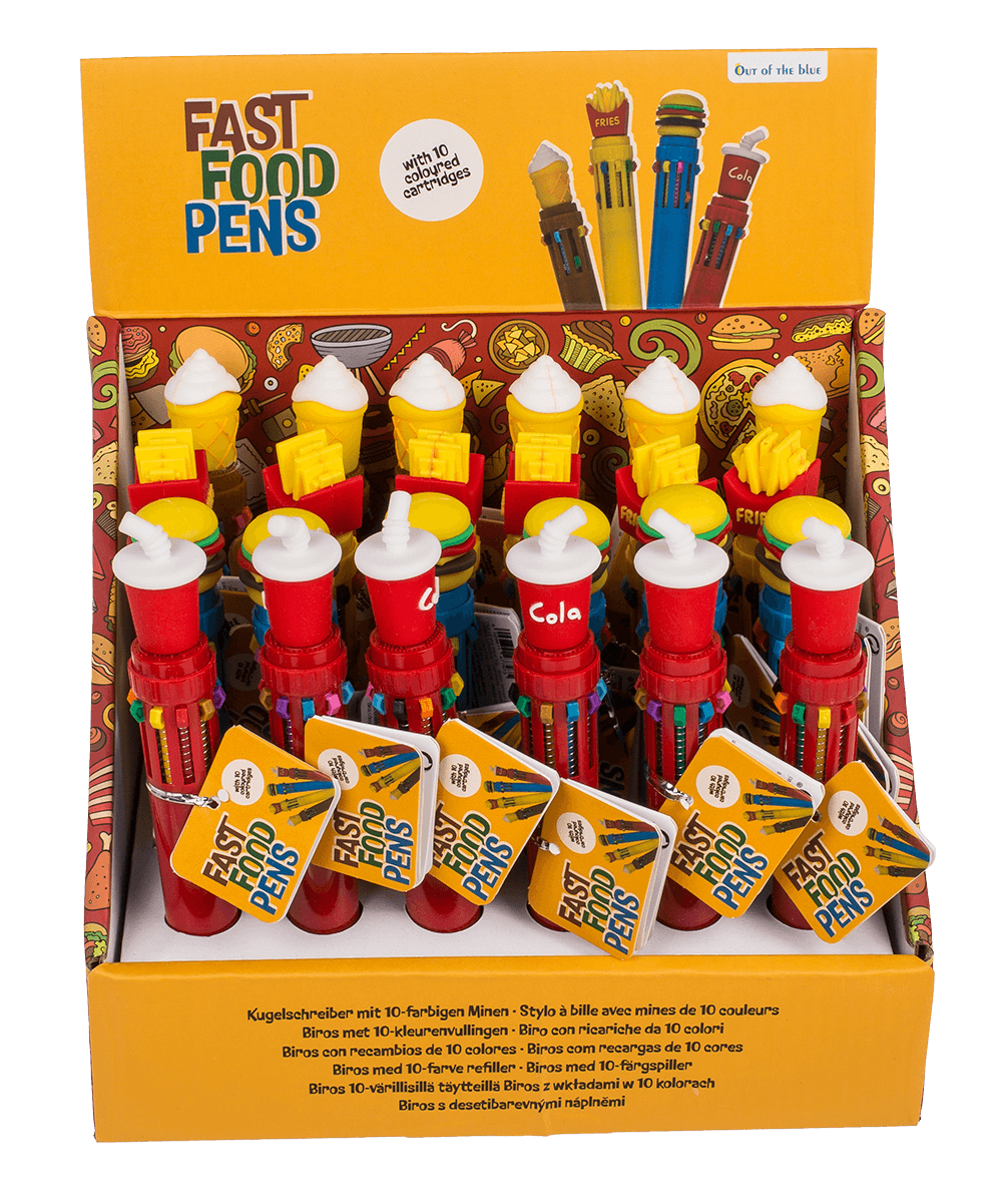 Ball Pen with 10 coloured cartridges, Fast Food,