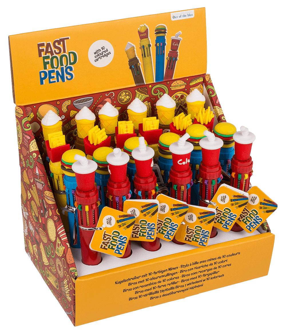 Ball Pen with 10 coloured cartridges, Fast Food,