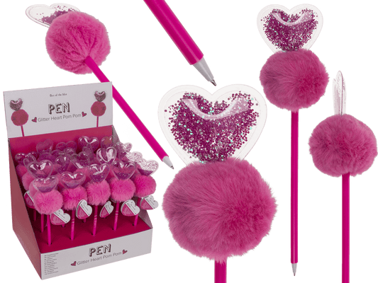 Pen, Glitter Heart Pom Pom,