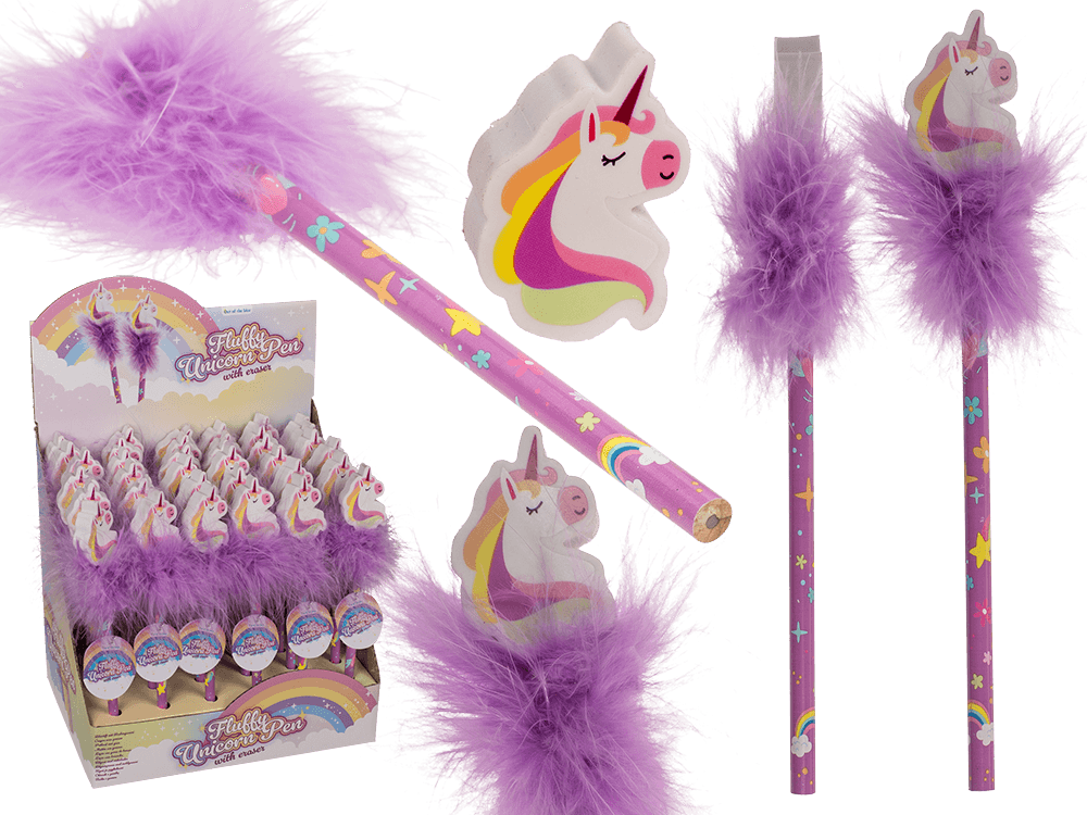 Pencil with eraser, Fluffy Unicorn,