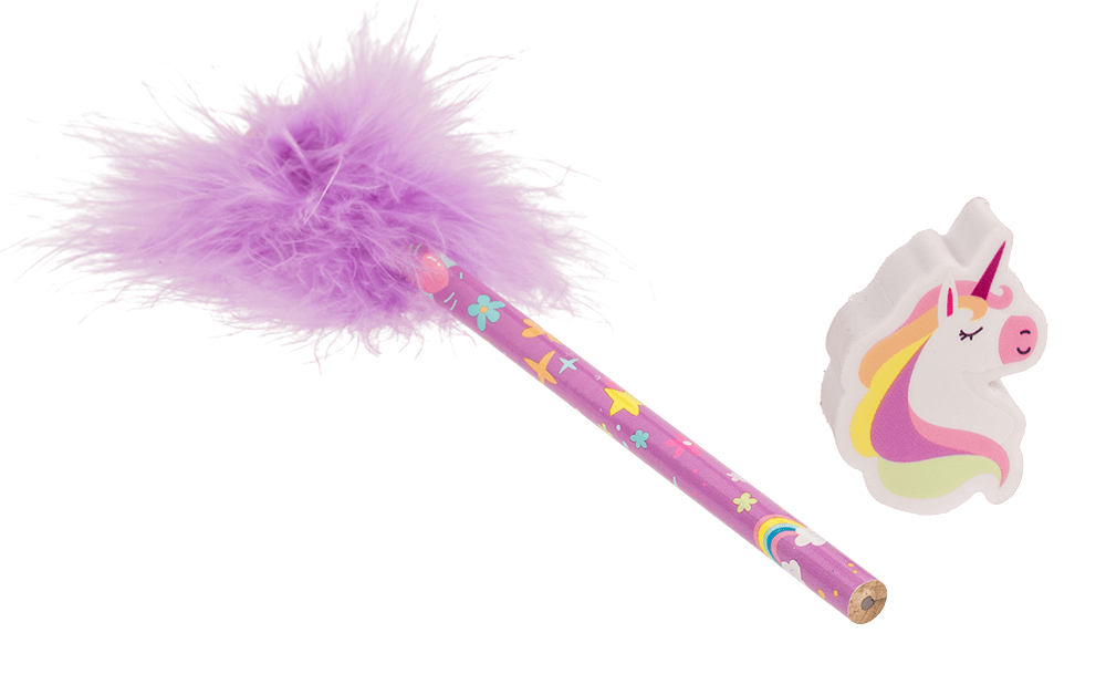 Pencil with eraser, Fluffy Unicorn,