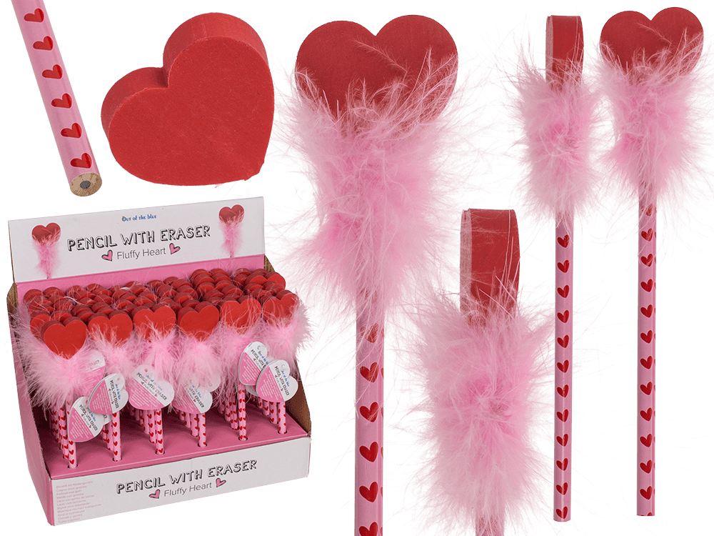 Pencil with eraser, Fluffy Heart,