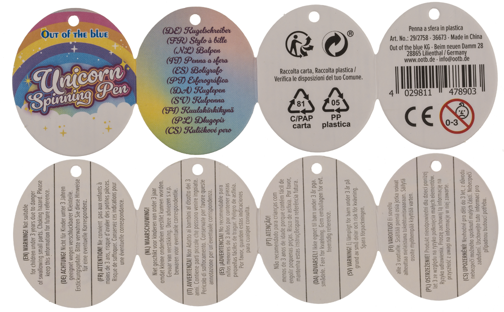 Pen, Spinning Unicorn, approx. 19 cm,