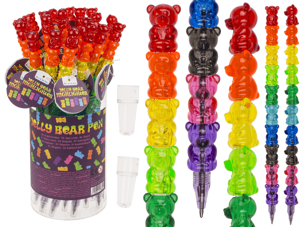 29-2775_000.png Kleurige Jelly Bear pennen in een trommel van 20 stuks, elk 23 cm lang, met schattige berenfiguren.