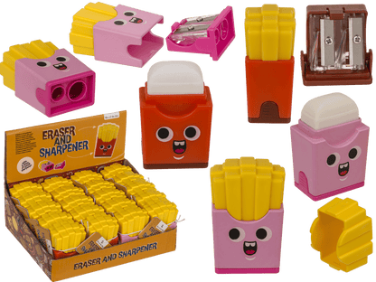 Eraser and double pencil sharpener, "Fries"