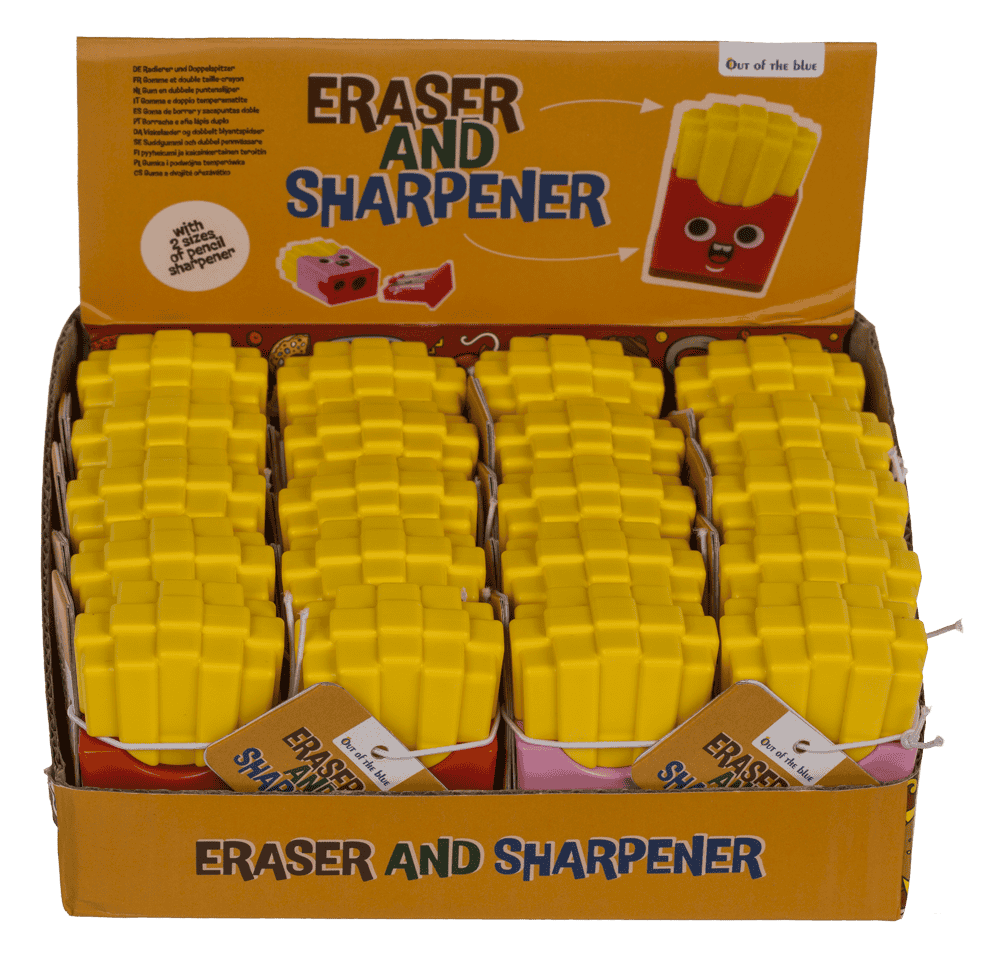 Eraser and double pencil sharpener, "Fries"