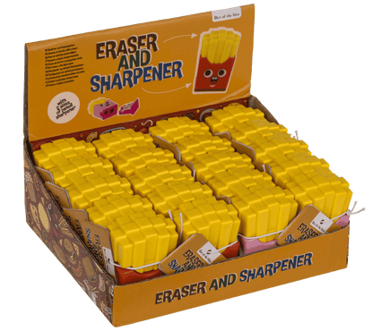 Eraser and double pencil sharpener, "Fries"