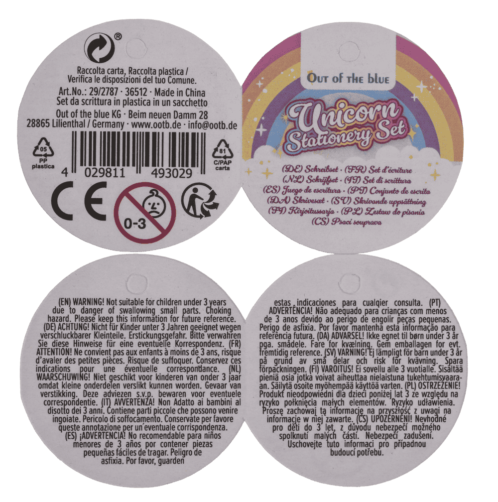 Stationery Set, Unicorn, set of 6,