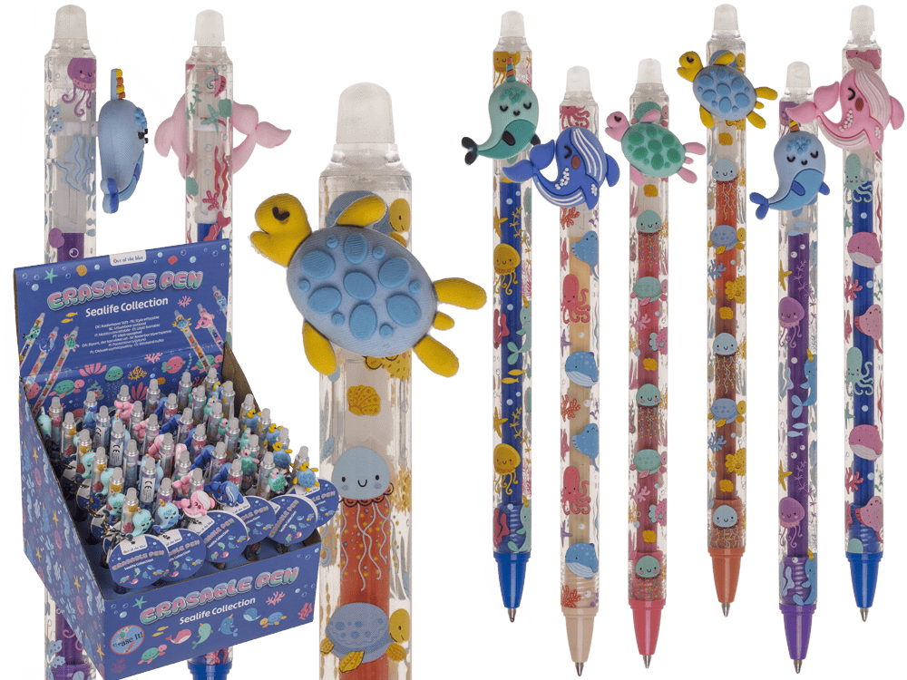 29-2790_000.png Erasable pen uit de Sealife Collection, 14,5 cm, met zeedieren, 6 kleuren, 36 stuks per display.
