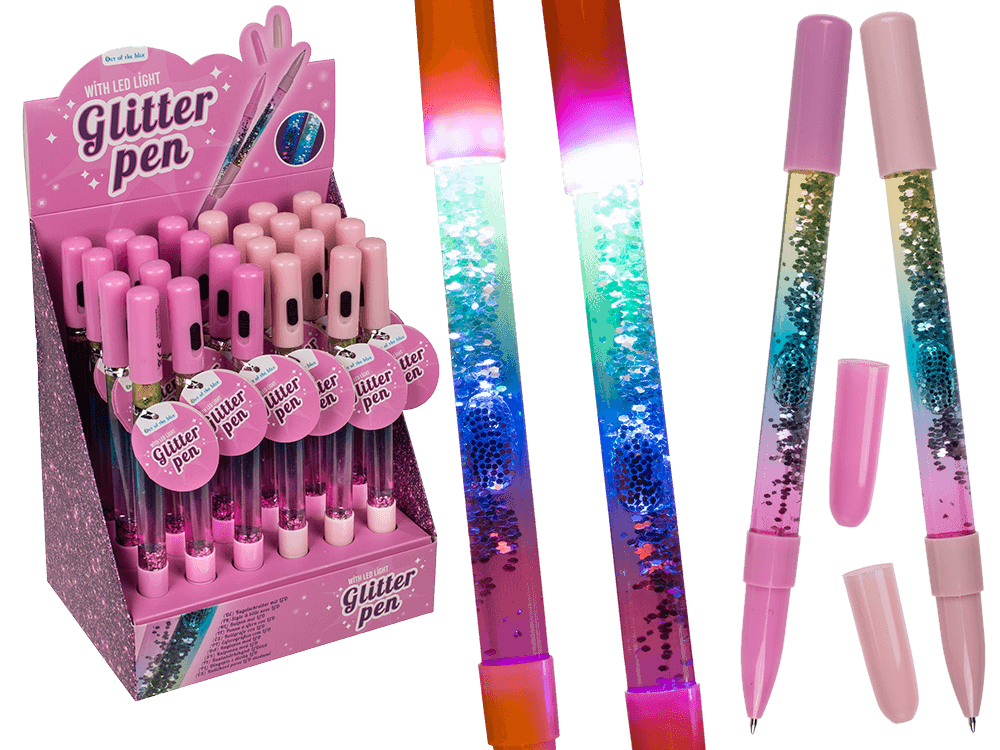 Pen with glitter & light (incl. batteries),