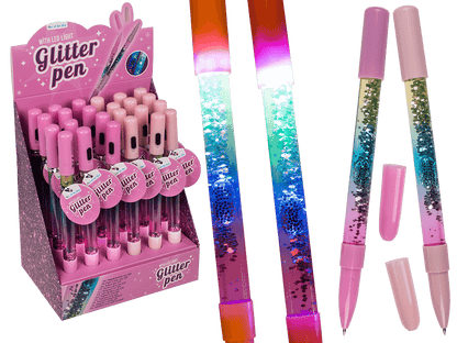 Pen with glitter & light (incl. batteries),
