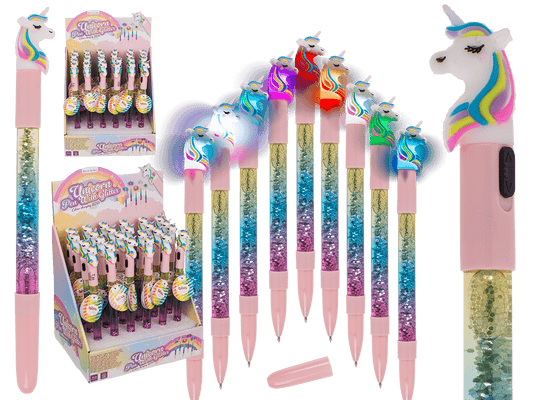Pen with glitter & colourchanging light,