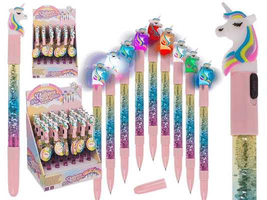 Pen with glitter & colourchanging light,