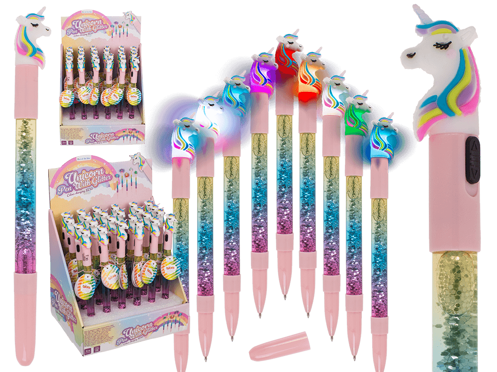Pen with glitter & colourchanging light,