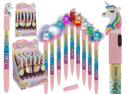 Pen with glitter & colourchanging light,
