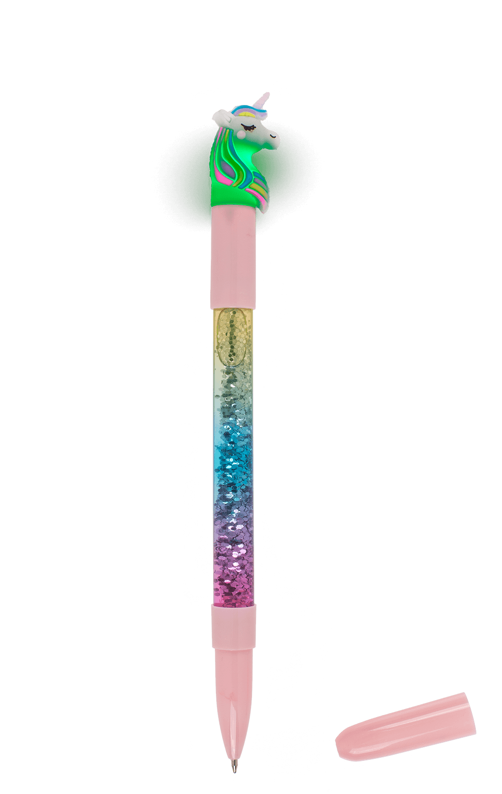 Pen with glitter & colourchanging light,