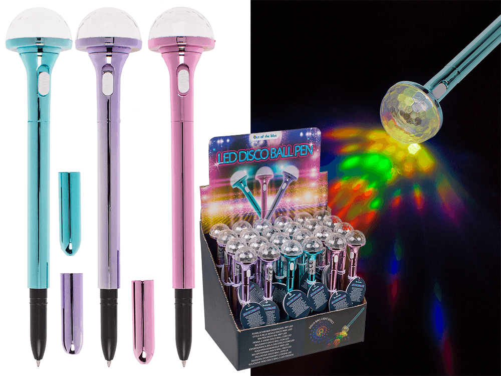 Pen, Disco ball, with LED (incl. batteries)