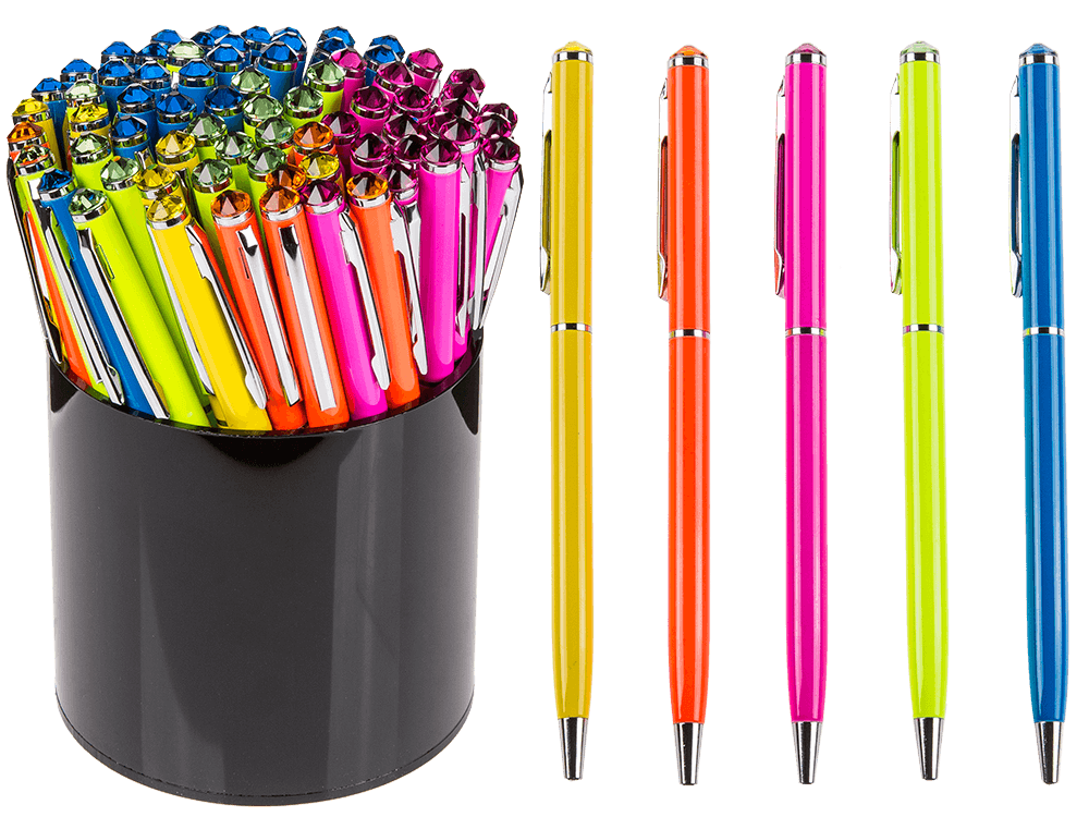 Neon coloured metall pen with Swarovski stone,