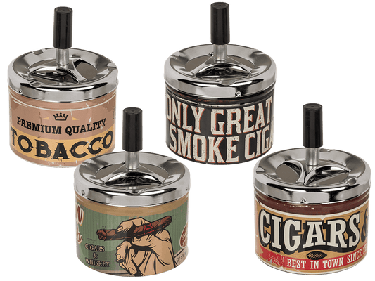 Metal push down ashtray, Tobacco,