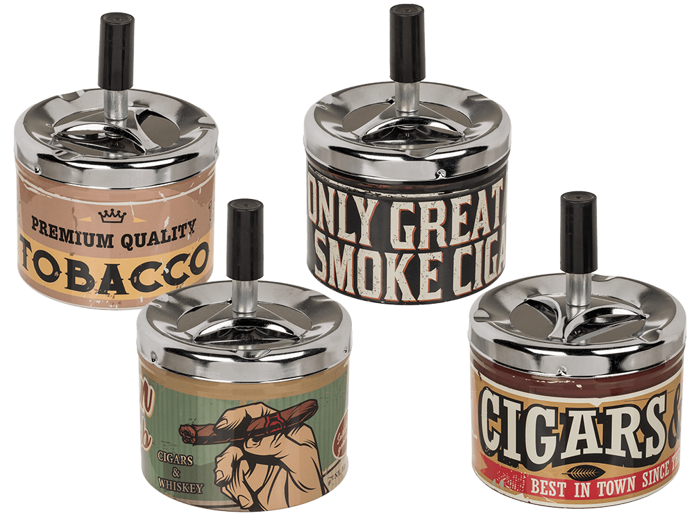 Metal push down ashtray, Tobacco,