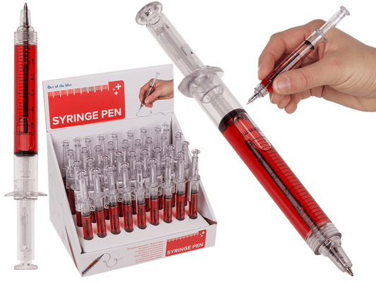 Syringe Pen with red liquid,