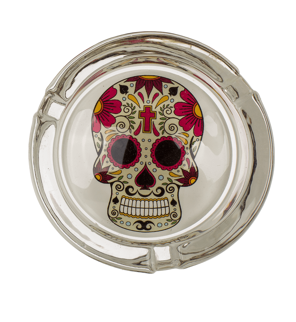 Glass ashtray, Coloured Skull,