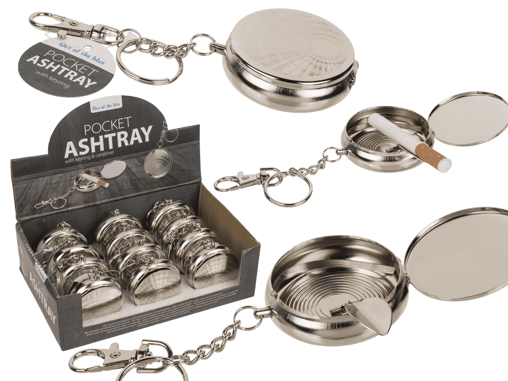 Metal pocket ashtray with key ring & carabiner