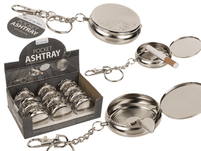 Metal pocket ashtray with key ring & carabiner
