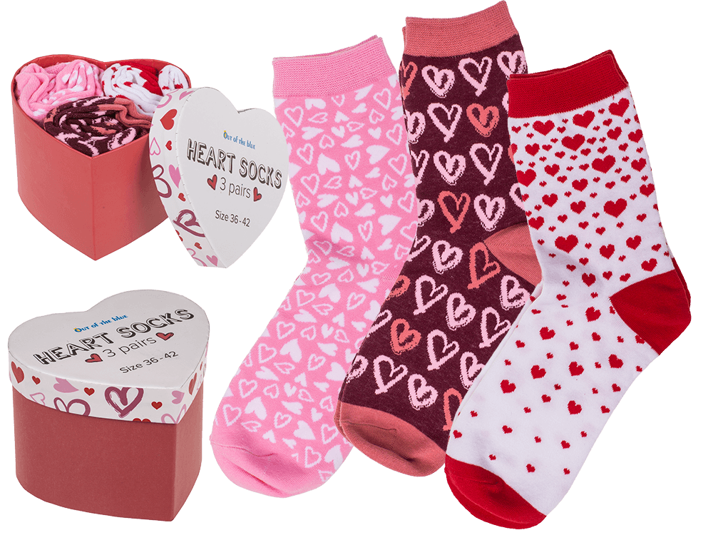 Set of 3 women socks, Hearts, Size 36 - 42,