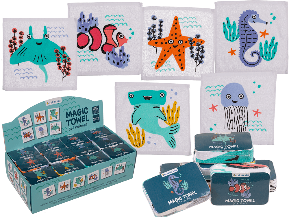 Magic cotton towel, sea animals,