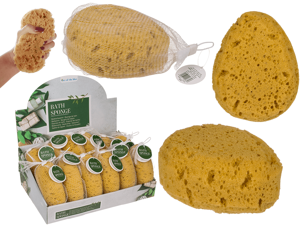 Bath sponge, in net for hanging,