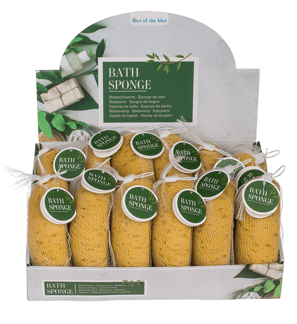 Bath sponge, in net for hanging,
