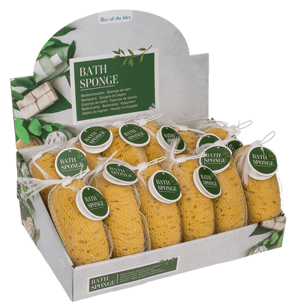 Bath sponge, in net for hanging,
