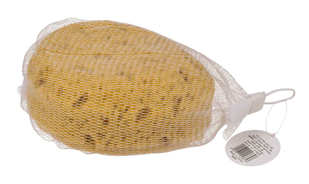 Bath sponge, in net for hanging,