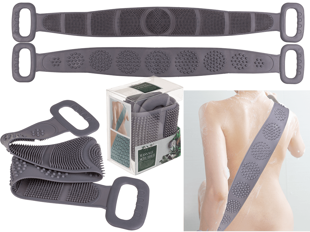 Lichaams- en massagescrubber van TPR, 80 x 12 cm, met handgrepen en textuur voor effectieve reiniging en massage.