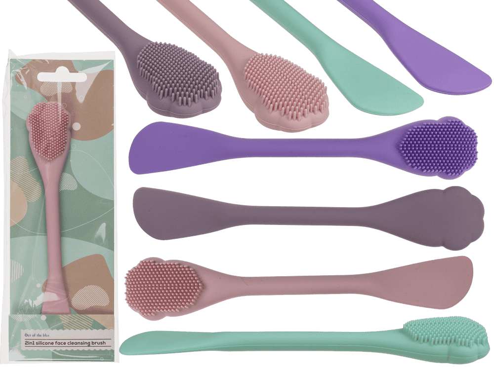 31-4077_000.png 2-in-1 siliconen gezichtsscrubber en maskerkwast, 16,5 x 3 cm, in vier kleuren, verpakt in polybag met kaart.