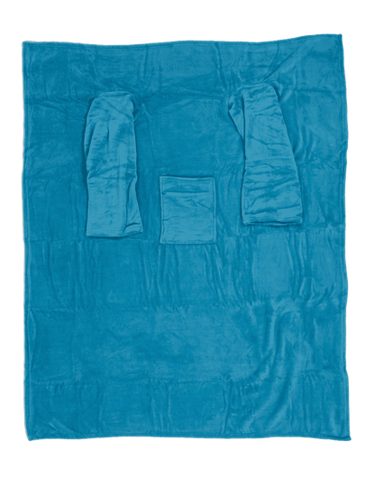 Blue comfort blanket with sleeves & pockets,