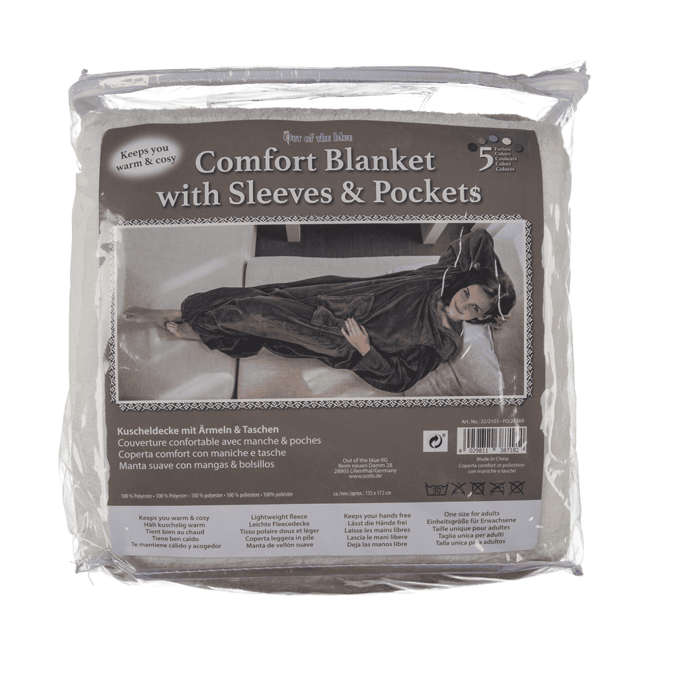 Beige comfort blanket with sleeves & pockets,
