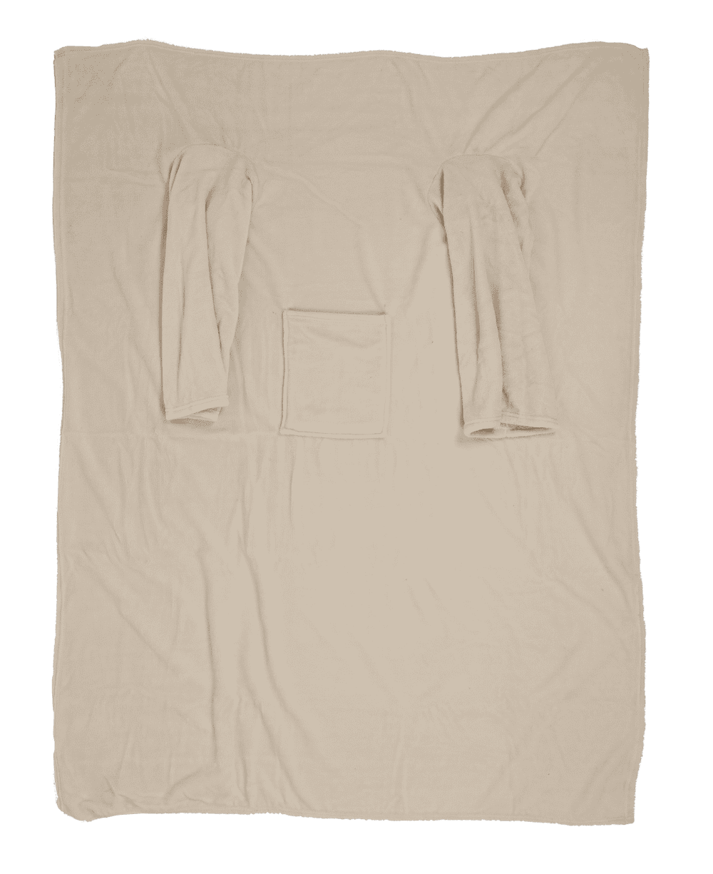 Beige comfort blanket with sleeves & pockets,
