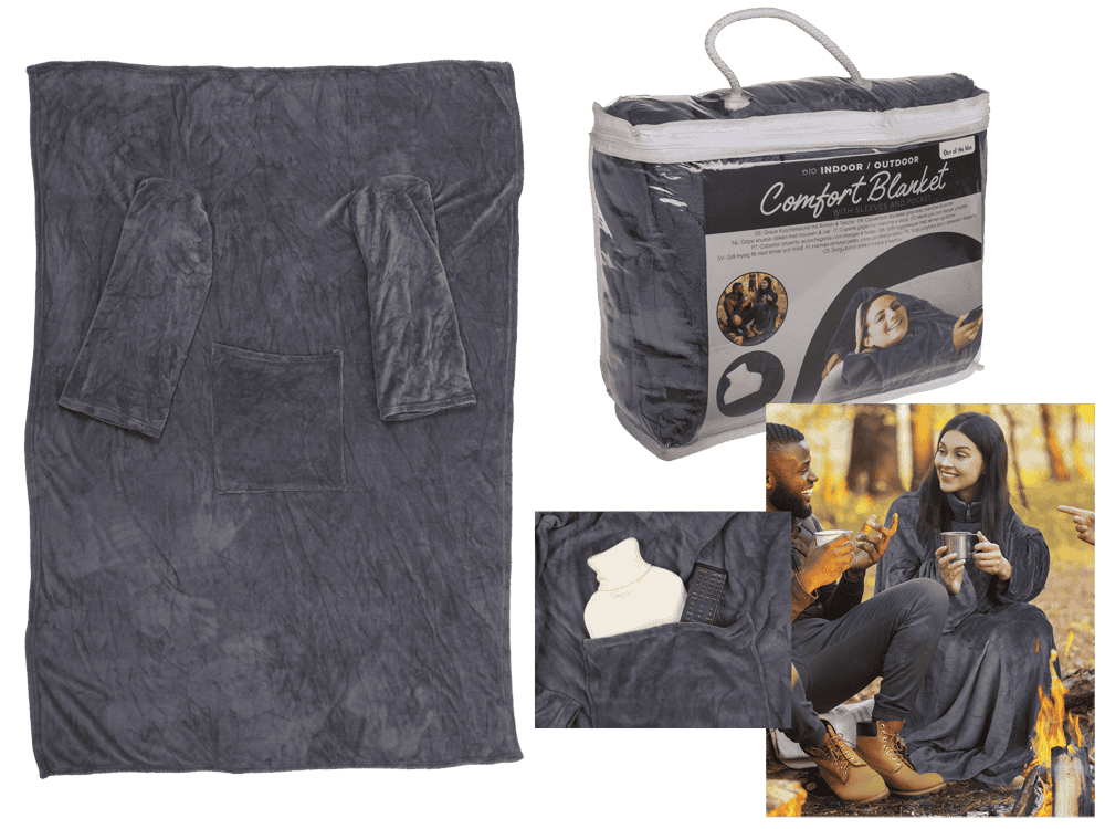 Grey comfort blanket with sleeves & pockets,