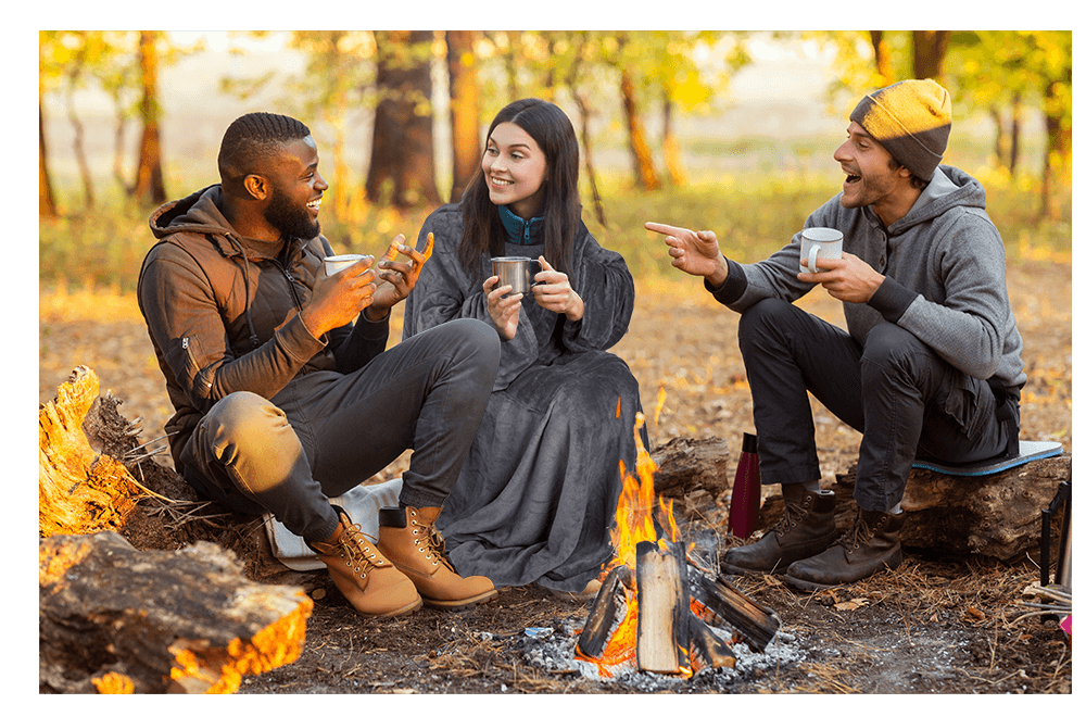 Grey comfort blanket with sleeves & pockets,