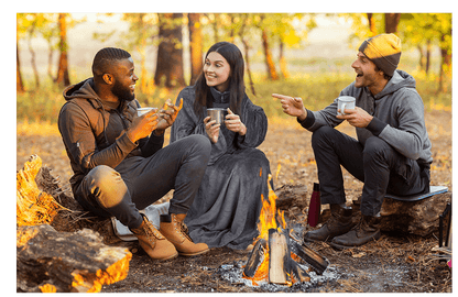 Grey comfort blanket with sleeves & pockets,