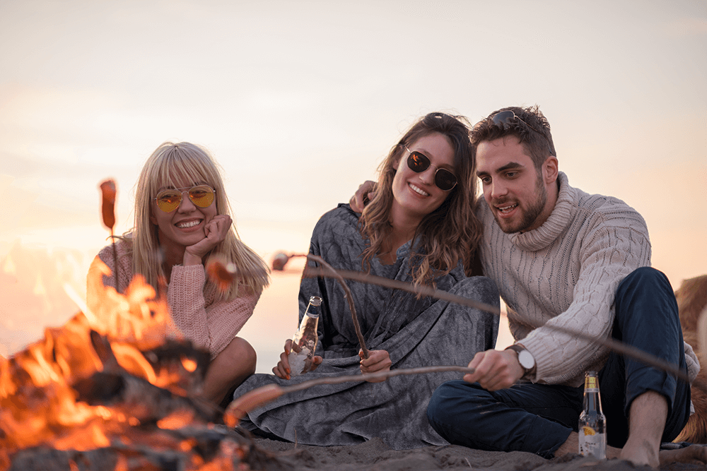 Grey comfort blanket with sleeves & pockets,