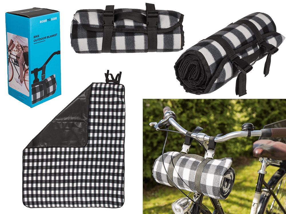 Outdoor blanket with fixing clips for bicycles,