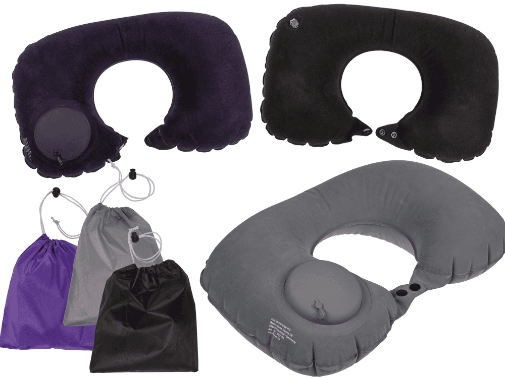 32-2150_000.png Opblaasbare nekkussen met pomp, 37 x 24 cm, in drie kleuren, inclusief opbergtas en verpakking met header.