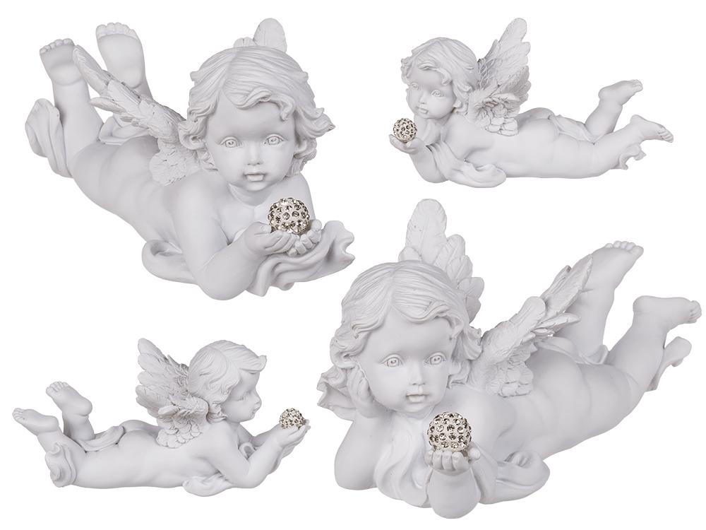 White, lying Polyresin Angel with Crystal Deco,