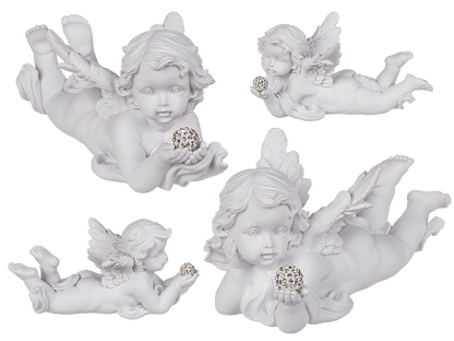 White, lying Polyresin Angel with Crystal Deco,
