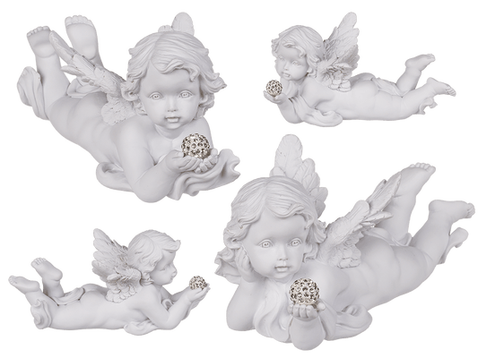 White, lying Polyresin Angel with Crystal Deco,