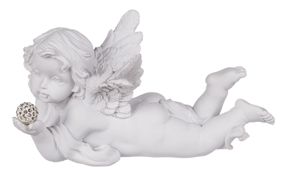 White, lying Polyresin Angel with Crystal Deco,